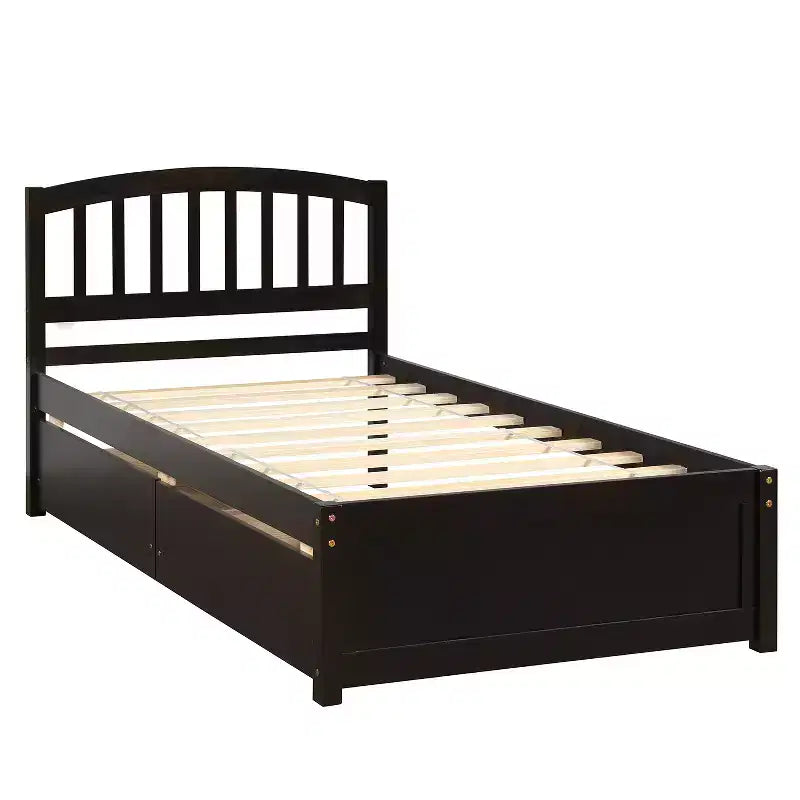 Letto a piattaforma singolo dal design elegante con due cassetti e testiera
