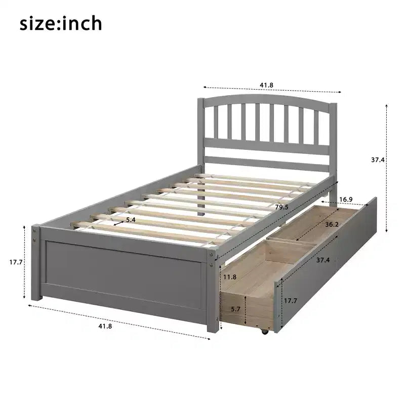 Letto a piattaforma singolo dal design elegante con due cassetti e testiera