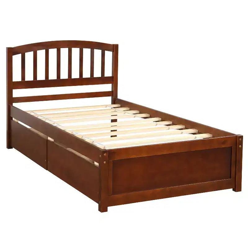 Letto a piattaforma singolo dal design elegante con due cassetti e testiera