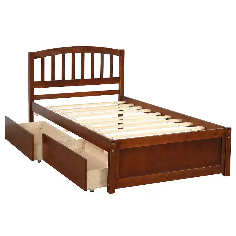 Letto a piattaforma singolo dal design elegante con due cassetti e testiera