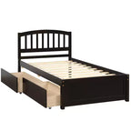 Letto a piattaforma singolo dal design elegante con due cassetti e testiera