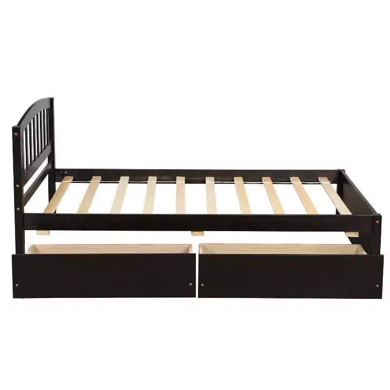 Letto a piattaforma singolo dal design elegante con due cassetti e testiera