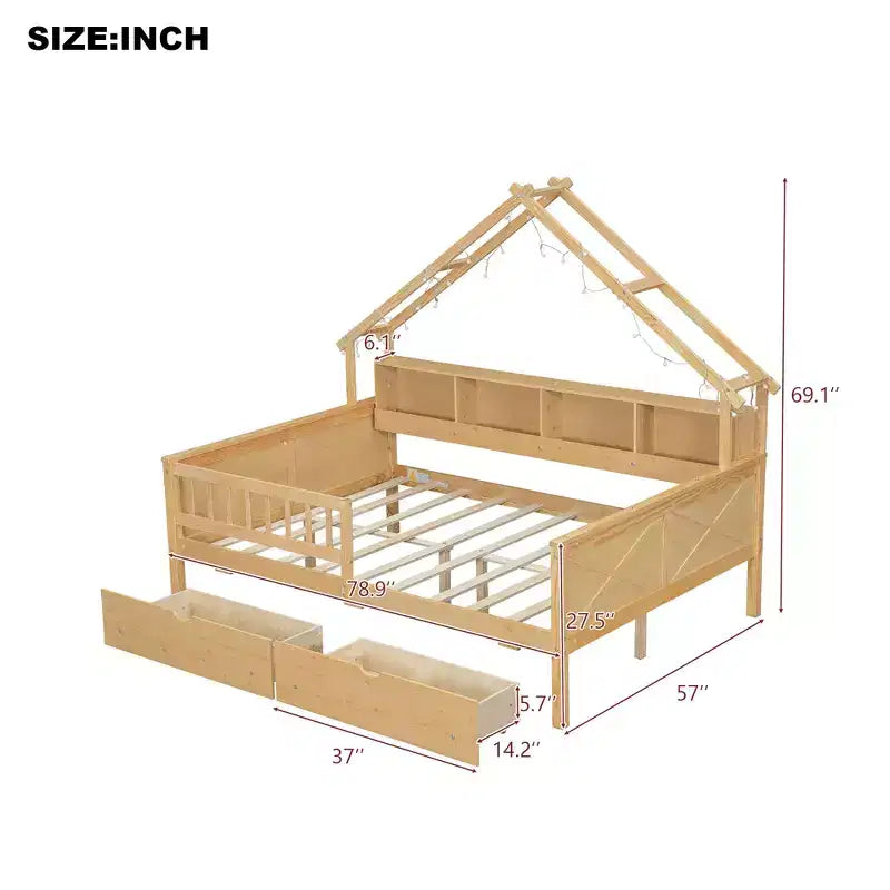 Letti a piattaforma in legno a grandezza naturale con LED