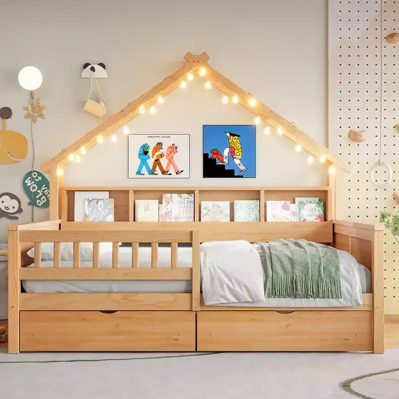 Letti a piattaforma in legno a grandezza naturale con LED