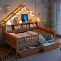 Whisen Wood Full Size House Platform Beds with LED
