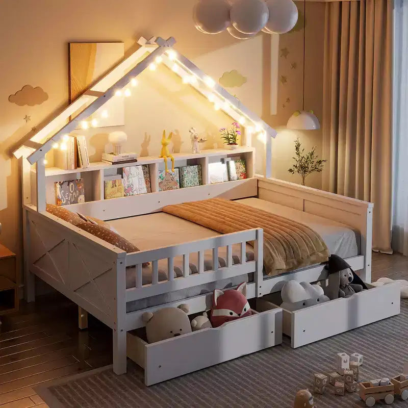 Letti a piattaforma in legno a grandezza naturale con LED
