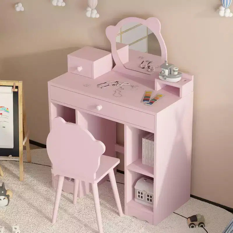 Set Trucco e Sedia da Principessa 2 in 1 con Contenitore - Toilette Giocattolo per Bambine - Rosa