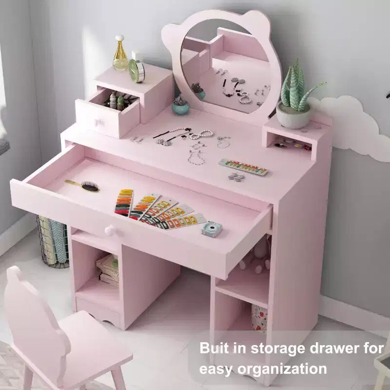 Set Trucco e Sedia da Principessa 2 in 1 con Contenitore - Toilette Giocattolo per Bambine - Rosa