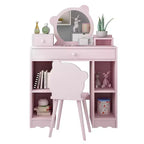 Set Trucco e Sedia da Principessa 2 in 1 con Contenitore - Toilette Giocattolo per Bambine - Rosa