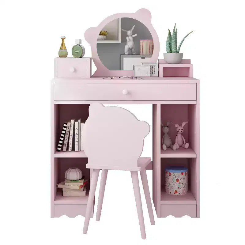 Set Trucco e Sedia da Principessa 2 in 1 con Contenitore - Toilette Giocattolo per Bambine - Rosa