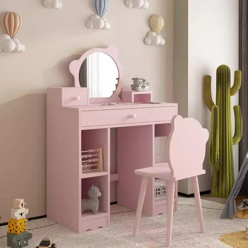 Set Trucco e Sedia da Principessa 2 in 1 con Contenitore - Toilette Giocattolo per Bambine - Rosa