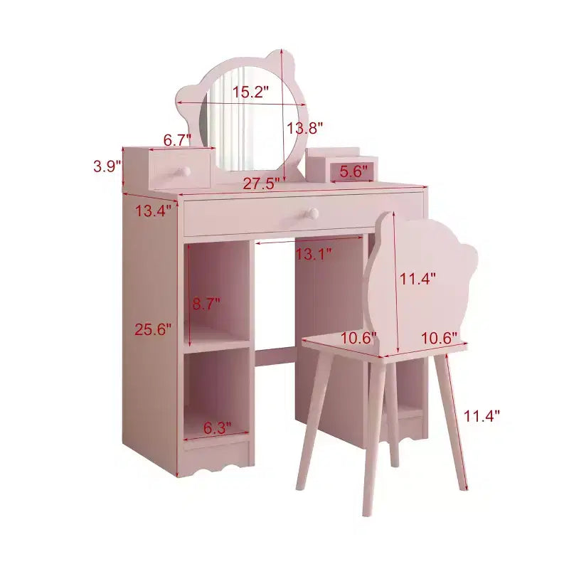 Set Trucco e Sedia da Principessa 2 in 1 con Contenitore - Toilette Giocattolo per Bambine - Rosa