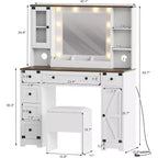Toeletta con Grande Specchio Illuminato a LED a 3 Modalità, Comodino in Legno per Camera da Letto con Presa di Corrente, Cassetti, Sgabello Contenitore, Rosa