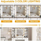 Toeletta con Grande Specchio Illuminato a LED a 3 Modalità, Comodino in Legno per Camera da Letto con Presa di Corrente, Cassetti, Sgabello Contenitore, Rosa