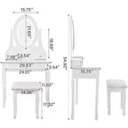 Toeletta con Grande Specchio Illuminato a LED a 3 Modalità, Comodino in Legno per Camera da Letto con Presa di Corrente, Cassetti, Sgabello Contenitore, Rosa