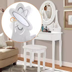 Toeletta con Grande Specchio Illuminato a LED a 3 Modalità, Comodino in Legno per Camera da Letto con Presa di Corrente, Cassetti, Sgabello Contenitore, Rosa