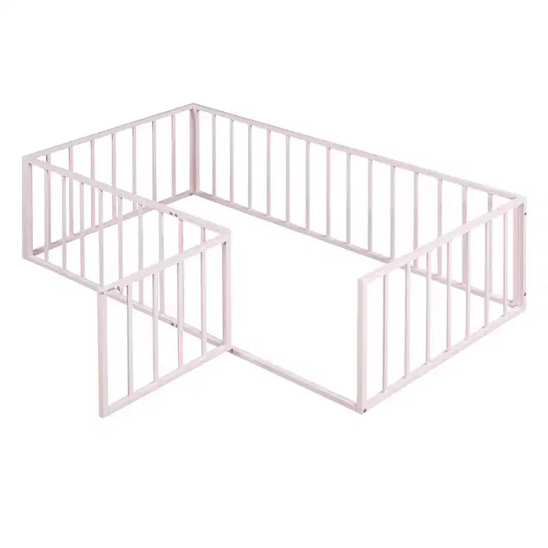 Struttura letto a terra moderna con recinzione di sicurezza e porta, struttura letto a terra in metallo per bambini e bambine facile da montare