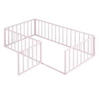 Struttura letto a terra moderna con recinzione di sicurezza e porta, struttura letto a terra in metallo per bambini e bambine facile da montare