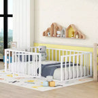 Struttura letto a terra moderna con recinzione di sicurezza e porta, struttura letto a terra in metallo per bambini e bambine facile da montare