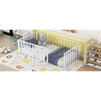 Struttura letto a terra moderna con recinzione di sicurezza e porta, struttura letto a terra in metallo per bambini e bambine facile da montare
