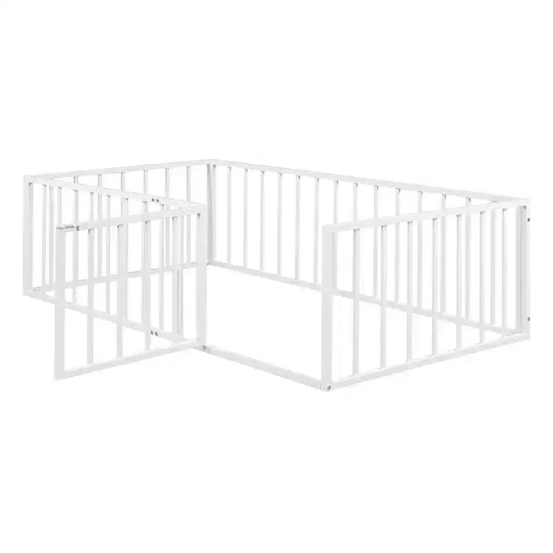 Struttura letto a terra moderna con recinzione di sicurezza e porta, struttura letto a terra in metallo per bambini e bambine facile da montare
