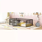 Struttura letto a terra moderna con recinzione di sicurezza e porta, struttura letto a terra in metallo per bambini e bambine facile da montare