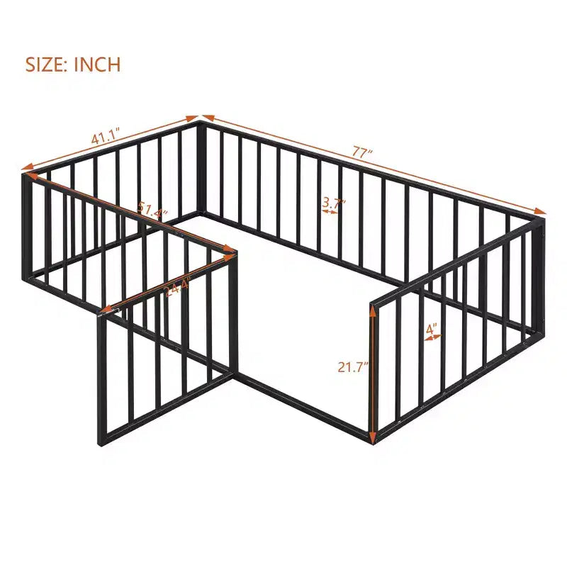 Struttura letto a terra moderna con recinzione di sicurezza e porta, struttura letto a terra in metallo per bambini e bambine facile da montare