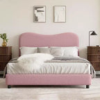 Struttura letto matrimoniale/una piazza e mezza/queen size con testiera imbottita in Boucle effetto nuvola, piattaforma a basso profilo, robuste doghe in legno, silenziosa, non richiede rete a molle