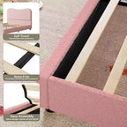 Struttura letto matrimoniale/una piazza e mezza/queen size con testiera imbottita in Boucle effetto nuvola, piattaforma a basso profilo, robuste doghe in legno, silenziosa, non richiede rete a molle