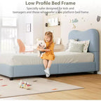 Struttura letto matrimoniale/una piazza e mezza/queen size con testiera imbottita in Boucle effetto nuvola, piattaforma a basso profilo, robuste doghe in legno, silenziosa, non richiede rete a molle