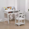 Kids Desk and Chair Set, Wooden Study Table with Storage Bins, Bookshelf, Bulletin Board, and Pen Holder, Writing Table for Boys and Girls, White