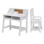 Scrivania e sedia per bambini, tavolo da studio in legno con contenitori, libreria, bacheca e portapenne, tavolo da scrittura per bambini e bambine, bianco