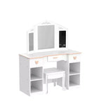 Toeletta per bambini con specchio e cassetto - Tavolo e sedia da toeletta per bambine con set da trucco in legno, perfetta per 3-9 anni, bianco