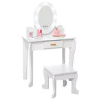 Toeletta per Bambine con Specchio e Sgabello, Toeletta per Ragazze con Luce Touch e Set da Trucco in Legno, Tavolino da Principessa per Bambini Piccoli