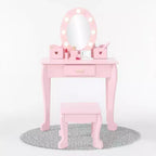 Toeletta per Bambine con Specchio e Sgabello, Toeletta per Ragazze con Luce Touch e Set da Trucco in Legno, Tavolino da Principessa per Bambini Piccoli