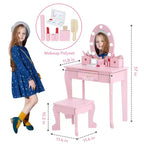 Toeletta per Bambine con Specchio e Sgabello, Toeletta per Ragazze con Luce Touch e Set da Trucco in Legno, Tavolino da Principessa per Bambini Piccoli