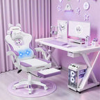Sedia da Gaming Rosa Carina Sedia Ergonomica da Scrivania per Ragazze con Poggiapiedi e Supporto Lombare Massaggiante