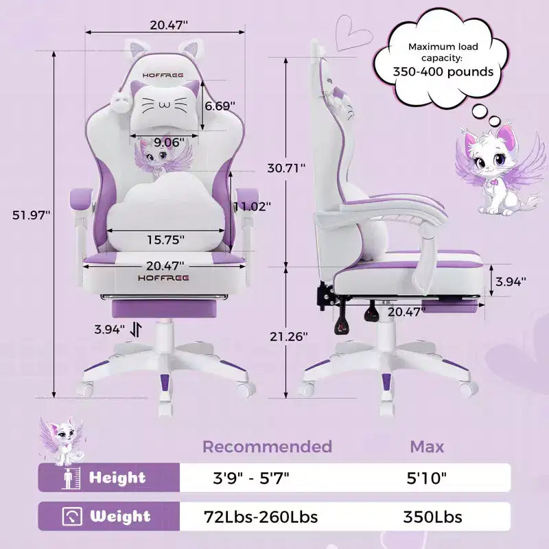 Sedia da Gaming Rosa Carina Sedia Ergonomica da Scrivania per Ragazze con Poggiapiedi e Supporto Lombare Massaggiante