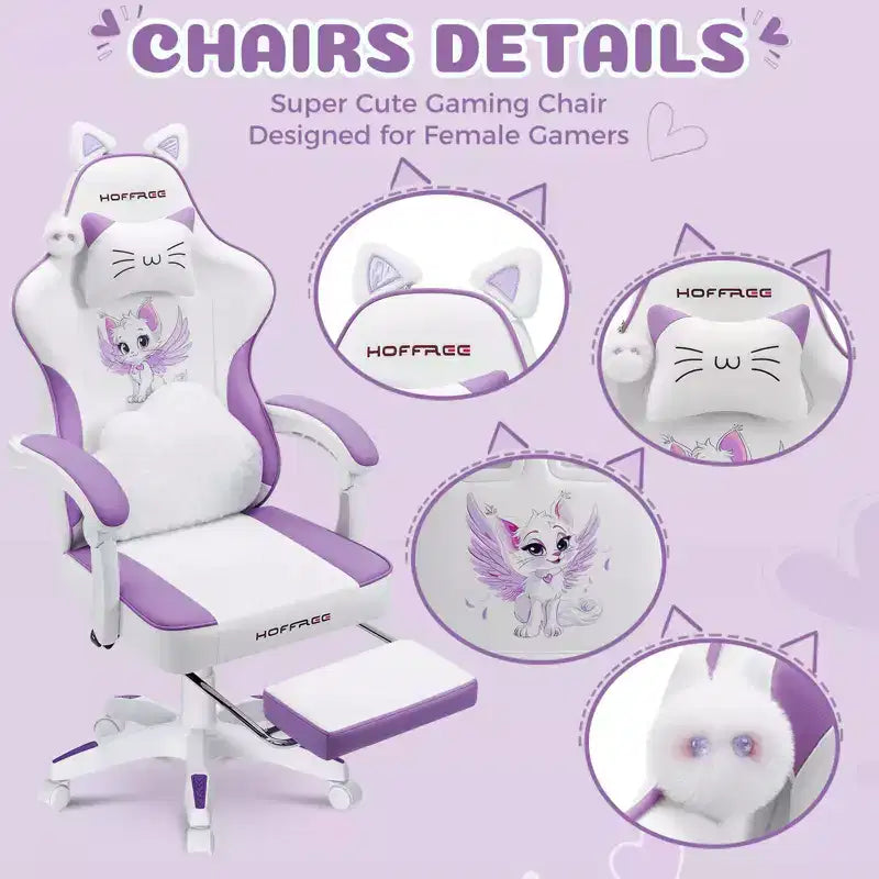 Sedia da Gaming Rosa Carina Sedia Ergonomica da Scrivania per Ragazze con Poggiapiedi e Supporto Lombare Massaggiante