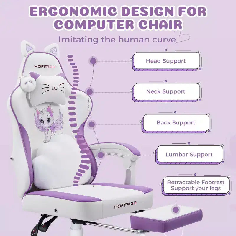 Sedia da Gaming Rosa Carina Sedia Ergonomica da Scrivania per Ragazze con Poggiapiedi e Supporto Lombare Massaggiante