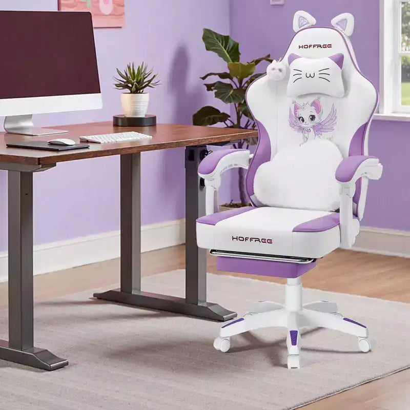 Sedia da Gaming Rosa Carina Sedia Ergonomica da Scrivania per Ragazze con Poggiapiedi e Supporto Lombare Massaggiante