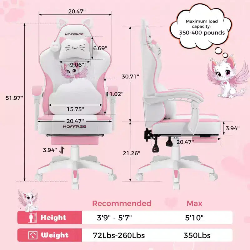 Sedia da Gaming Rosa Carina Sedia Ergonomica da Scrivania per Ragazze con Poggiapiedi e Supporto Lombare Massaggiante