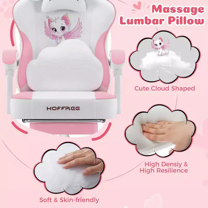 Sedia da Gaming Rosa Carina Sedia Ergonomica da Scrivania per Ragazze con Poggiapiedi e Supporto Lombare Massaggiante