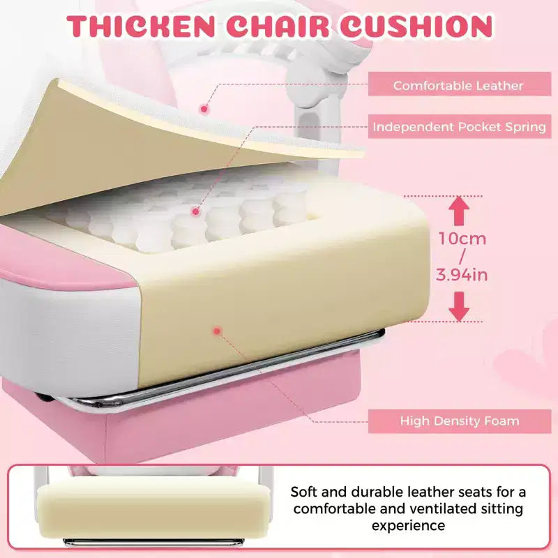 Sedia da Gaming Rosa Carina Sedia Ergonomica da Scrivania per Ragazze con Poggiapiedi e Supporto Lombare Massaggiante