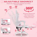 Sedia da Gaming Rosa Carina Sedia Ergonomica da Scrivania per Ragazze con Poggiapiedi e Supporto Lombare Massaggiante
