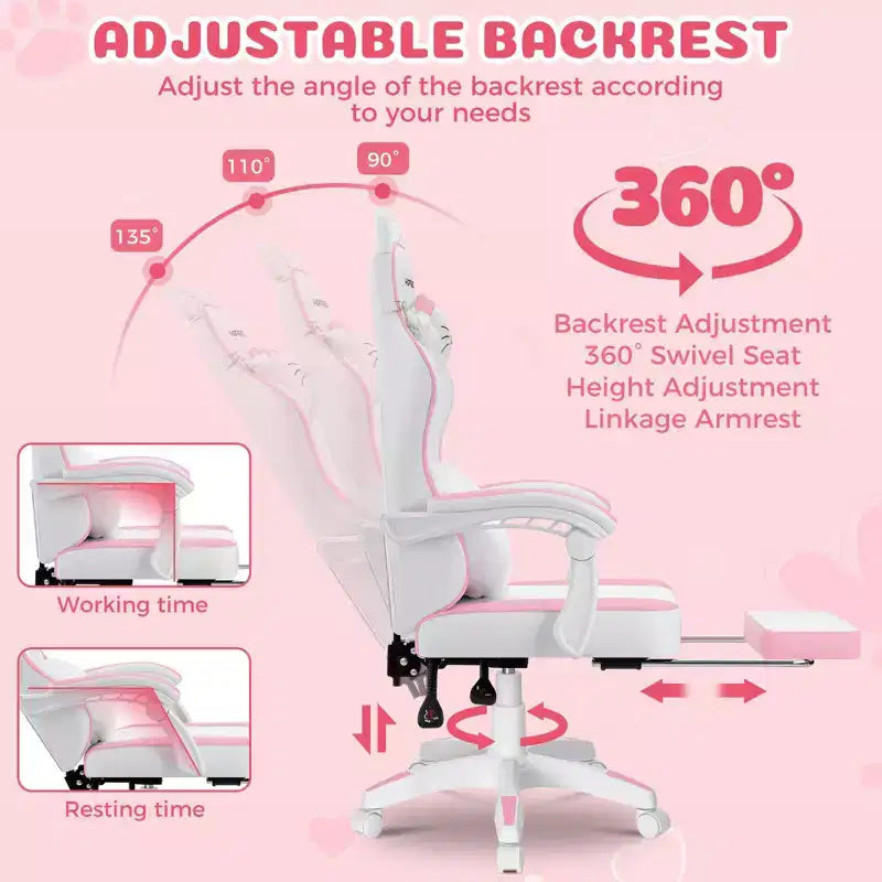 Sedia da Gaming Rosa Carina Sedia Ergonomica da Scrivania per Ragazze con Poggiapiedi e Supporto Lombare Massaggiante