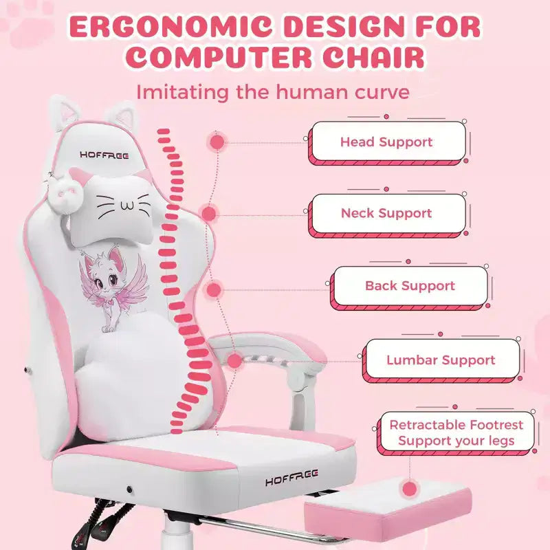 Sedia da Gaming Rosa Carina Sedia Ergonomica da Scrivania per Ragazze con Poggiapiedi e Supporto Lombare Massaggiante