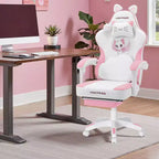 Sedia da Gaming Rosa Carina Sedia Ergonomica da Scrivania per Ragazze con Poggiapiedi e Supporto Lombare Massaggiante