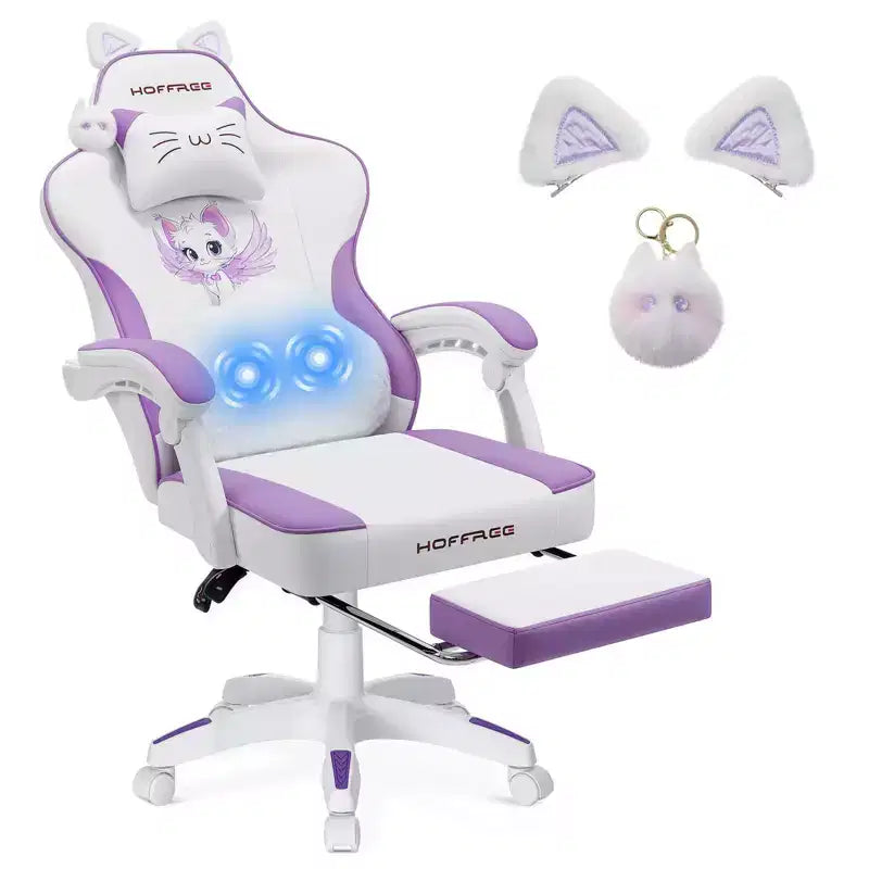 Sedia da Gaming Rosa Carina Sedia Ergonomica da Scrivania per Ragazze con Poggiapiedi e Supporto Lombare Massaggiante