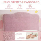 Struttura Letto Singolo Imbottita per Bambini con Testiera a Scollature, Grazioso Letto Singolo in Velluto per Bambine e Bambini, Robusto Letto a Piattaforma, Rosa
